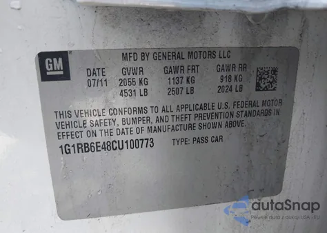 2012 Chevrolet Volt from USA, damaged, VIN 1G1RB6E48CU100773